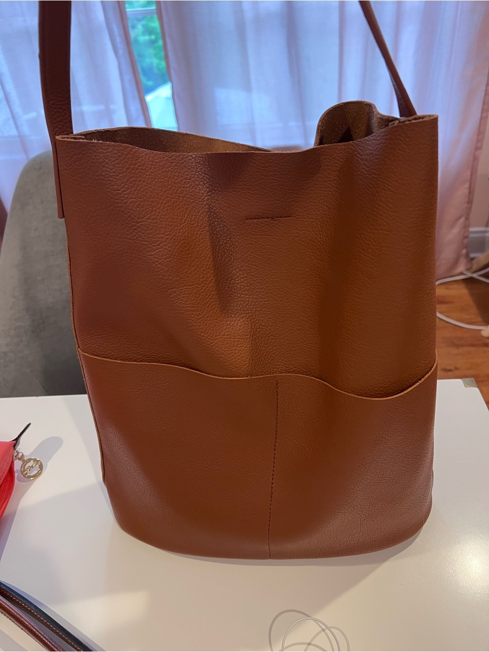 Anthropologie Tan Leather-Texture Shoulder Tote